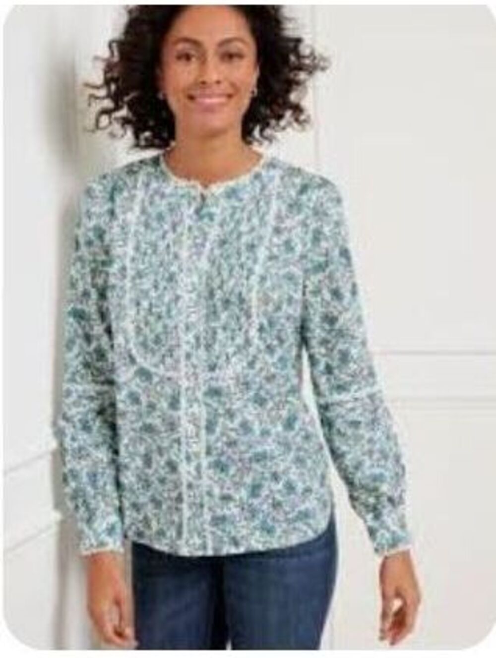 Talbots 100% Cotton Scallop Lace Trim Top in Blooming Daffodils Print, Size XL